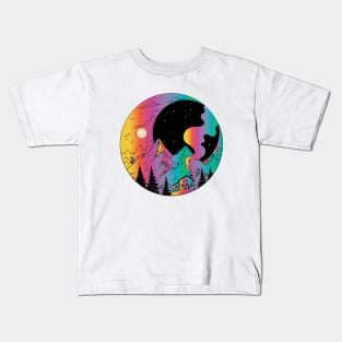 retro moon and stars mountains Kids T-Shirt